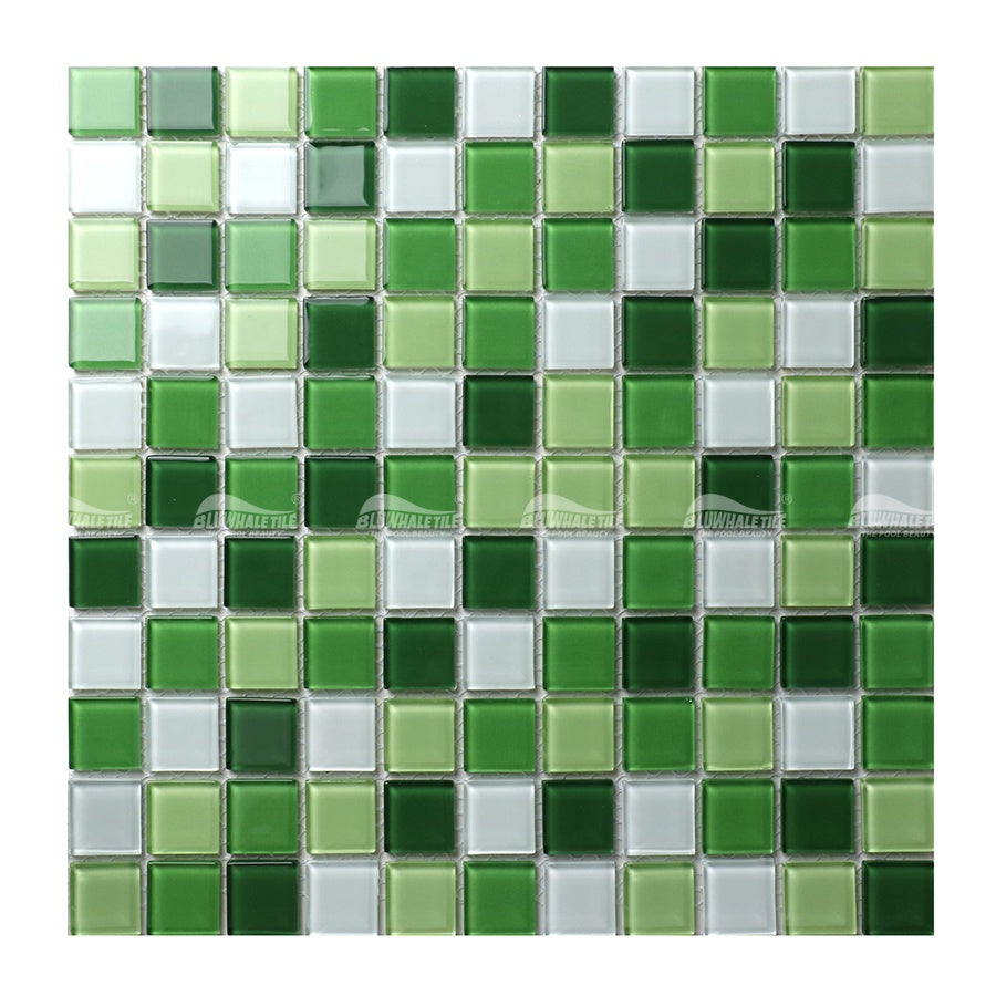 Gạch Bluwhale - Nhà cung cấp hồ bơi trọn gói - Giá nhà máy Phật Sơn - Gạch kính mosaic pha lê hình vuông màu xanh dương phối màu cho hồ bơi và phòng tắm