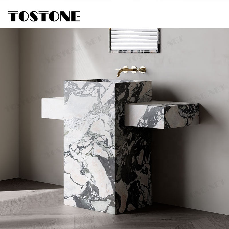 Tostone Mặt bàn lavabo đứng độc lập bằng đá cẩm thạch Verde Aurora tự nhiên sang trọng, bề mặt mài mờ