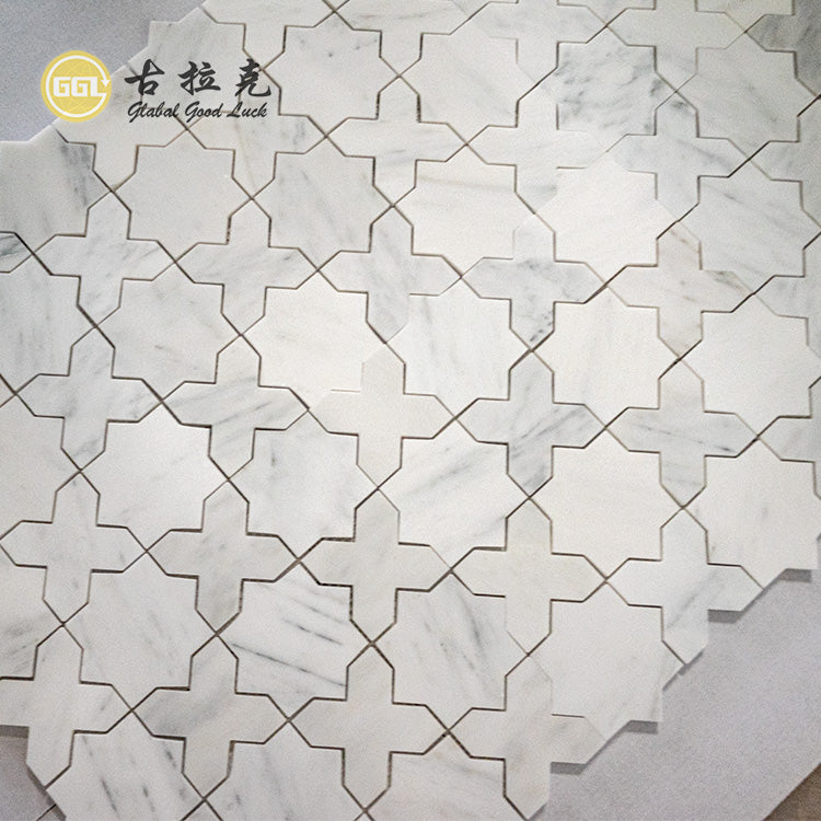 Gạch Mosaic Hình Ngôi Sao Chữ Thập Đá Cẩm Thạch Trắng Trung Quốc Mới Tường Nền Ban Công Nhà Vệ Sinh Sàn