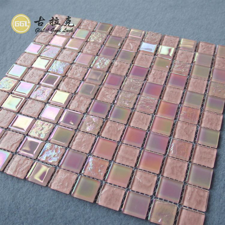 Gạch Mosaic Kính Pha Lê Óng Ánh Hồng Lộng Lẫy