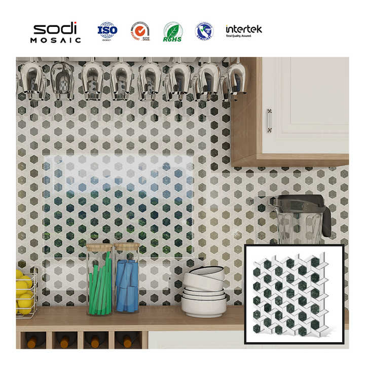 Thiết kế gạch mosaic phòng tắm bằng đá cẩm thạch trắng và đen Thiết kế sàn gạch mosaic bằng đá cẩm thạch