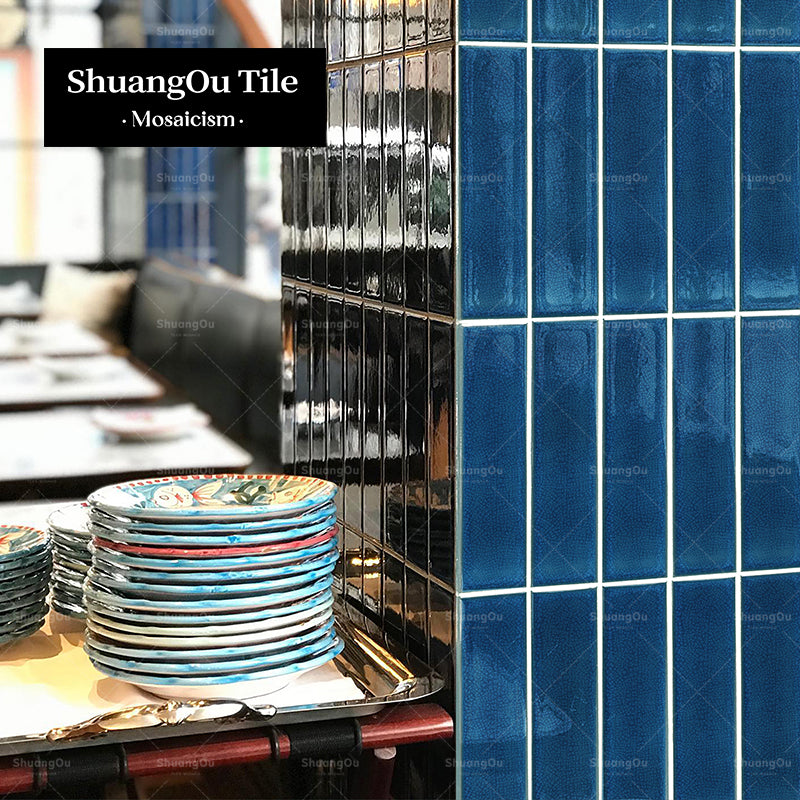 Gạch Mosaic Gốm Sứ Rạn Băng Dạng Thanh Dài Ốp Tường Bếp Phòng Tắm Cung Cấp Từ Nhà Máy