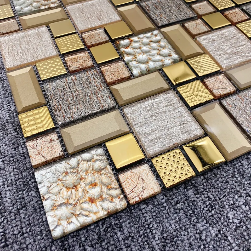 Gạch Mosaic Ốp Tường Ngoài Trời Đa Họa Tiết Vàng và Be