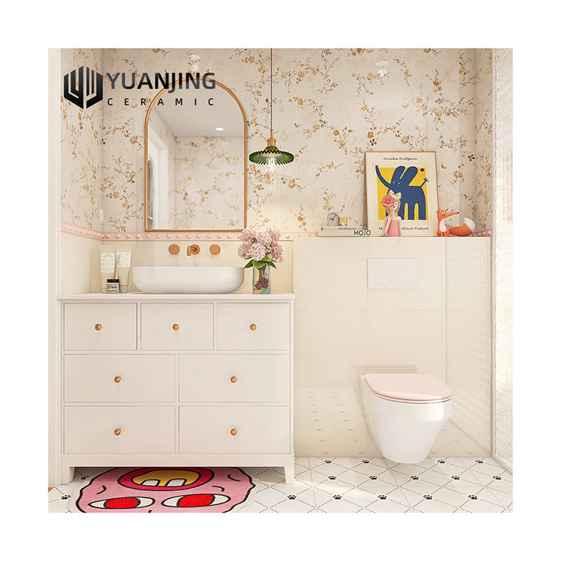 Gạch sứ ốp tường bếp ban công & phòng tắm Yuanjing 400x800mm, phong cách Kem Pháp có vân, bóng sáng