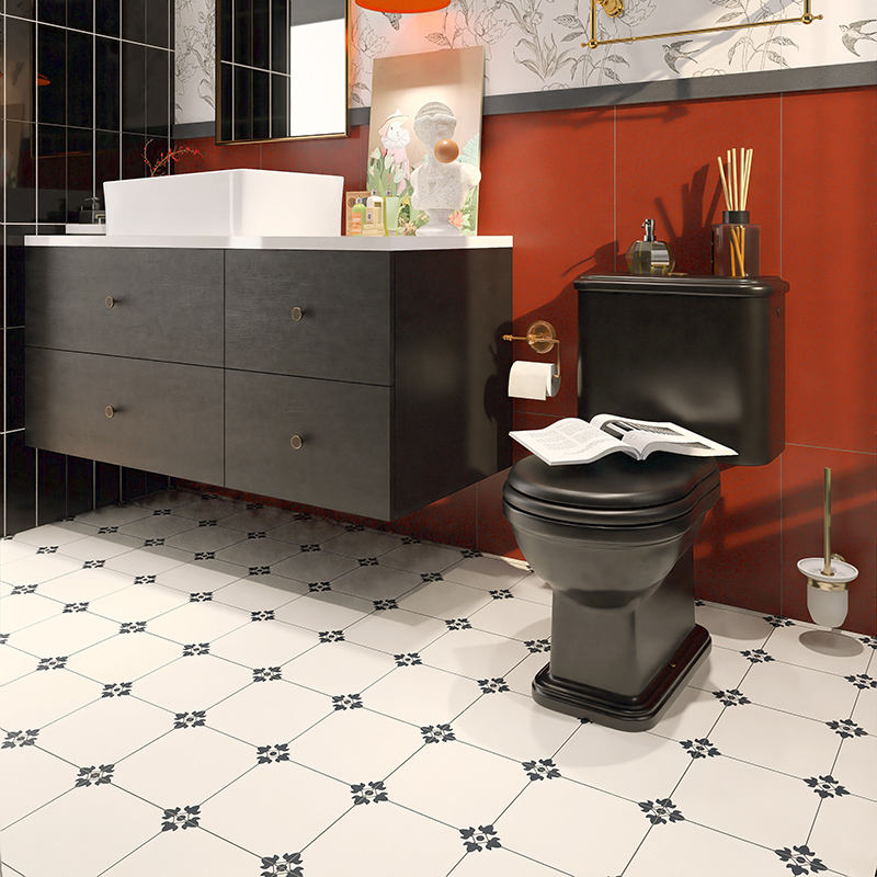 Gạch sứ lát sàn 400x400mm Phong cách tối giản hoài cổ ngọt ngào Họa tiết hoa nhỏ Nghệ thuật mờ cổ điển