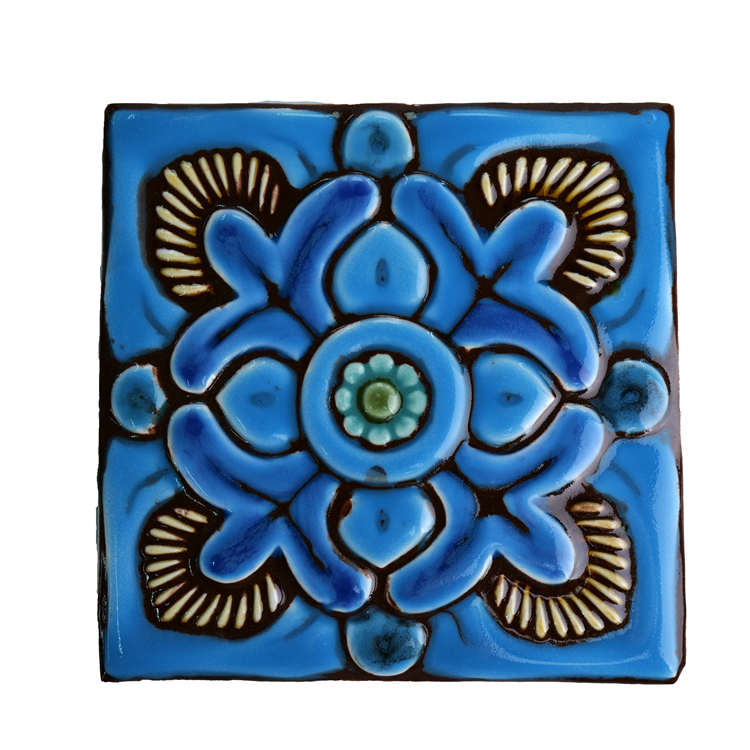 Gạch ốp tường nghệ thuật tranh gốm sứ 3D thủ công cổ điển phong cách Hồi giáo 15x15cm, sản xuất theo yêu cầu