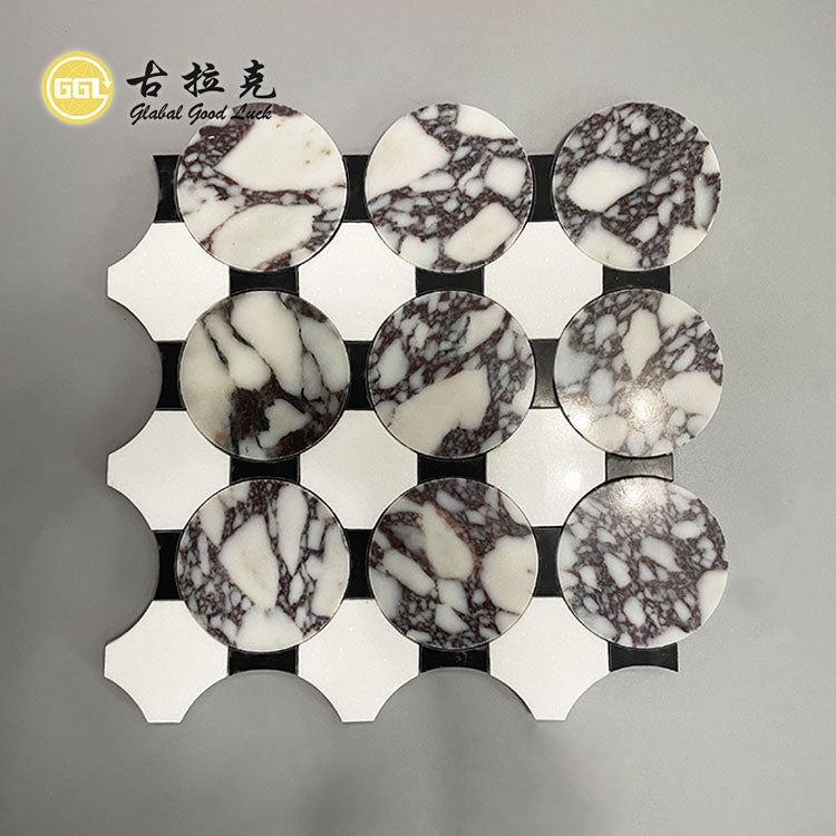 Gạch Mosaic Cắt Tia Nước Hình Tròn Đá Cẩm Thạch Calacatta Viola Thiết Kế Hiện Đại Trang Trí Nội Thất