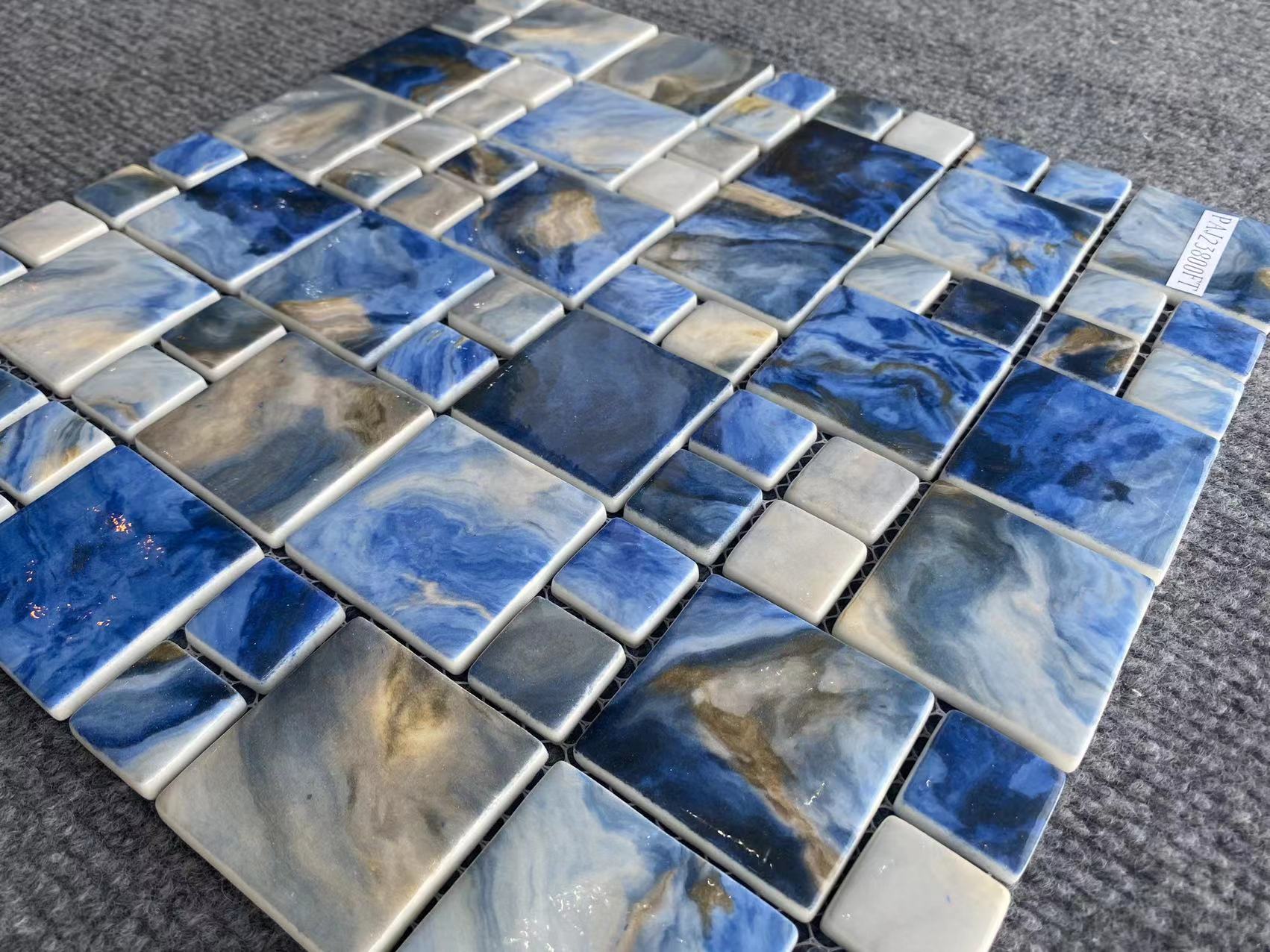Gạch mosaic gốm sứ xanh lam và thủy tinh phát sáng chất lượng cao cấp công nghiệp