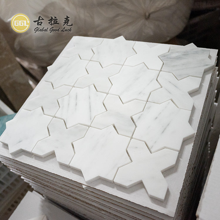Gạch Mosaic Hình Ngôi Sao Chữ Thập Đá Cẩm Thạch Trắng Trung Quốc Mới Tường Nền Ban Công Nhà Vệ Sinh Sàn