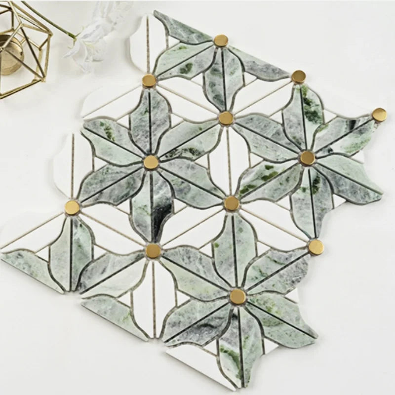 Mosaic Hoa Đá Tự Nhiên Trang Trí Bể Bơi Xanh