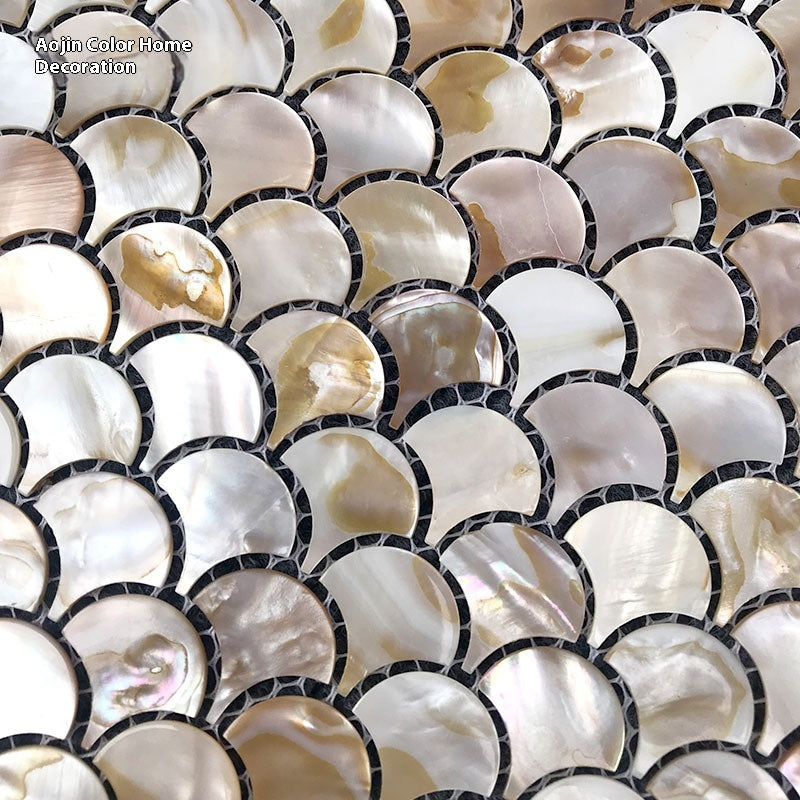 Gạch Mosaic Vỏ Sò Tự Nhiên Oshiva Ceramics Dạng Vảy Cá Thiết Kế Hiện Đại Chống Thấm Nước Bề Mặt Bóng Dùng Cho Tường Phòng Tắm Phòng Khách Tường Nền TV