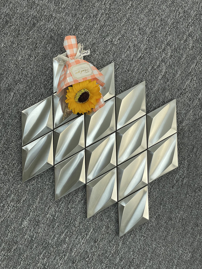 Gạch Mosaic Kim Loại Lõm Hình Vuông Hiện Đại Màu Bạc Hiệu Ứng Kim Cương Trang Trí Tường Nội Thất Với Tấm Lưng Kim Loại