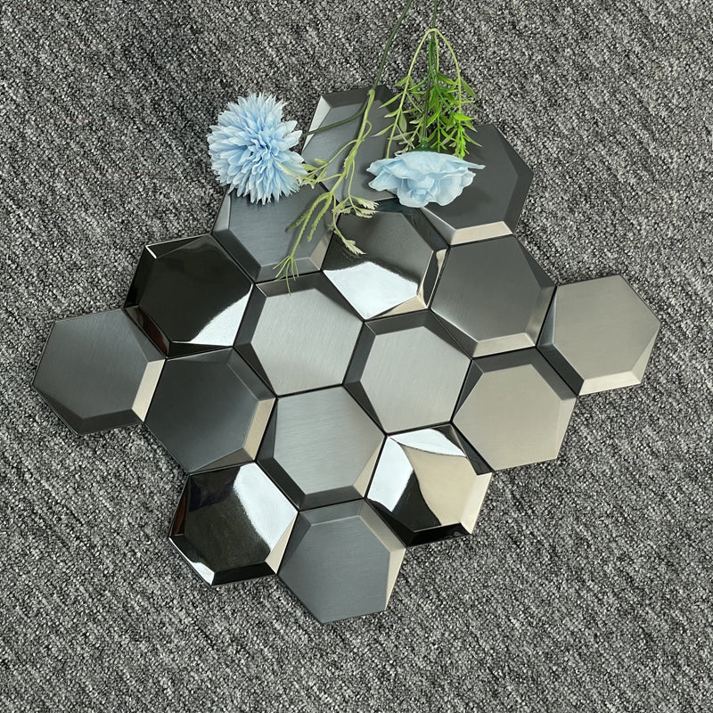 Thanh Mosaic Kim Loại Lục Giác Đen Hiện Đại Bóng Độ Dày 6mm Trang Trí Tường Nội Thất Trong Nhà Khách Sạn Sảnh Khách Sạn Biệt Thự Căn Hộ