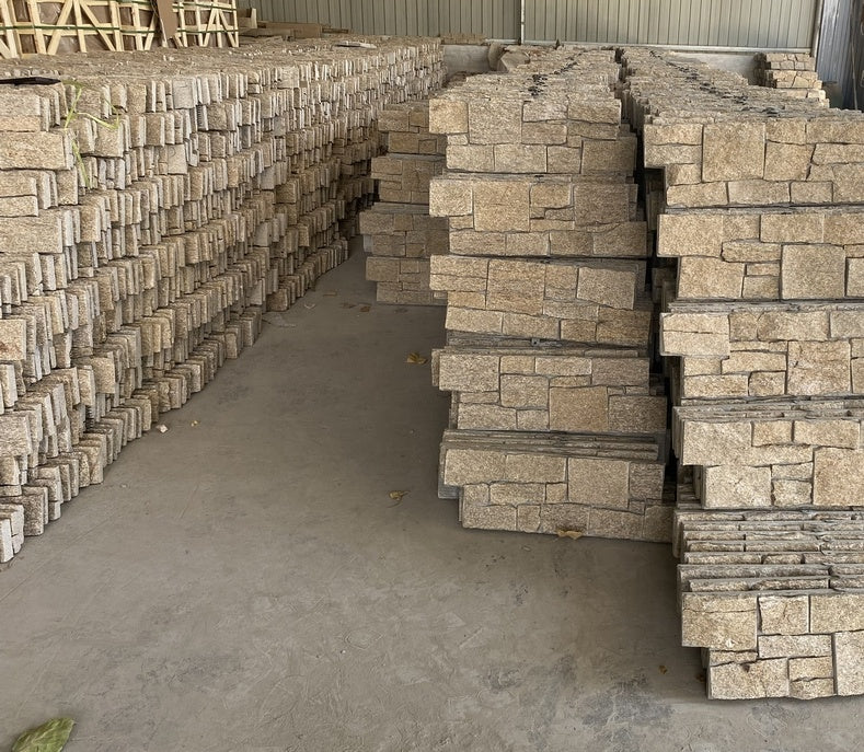 Tấm ốp tường ngoại thất xi măng đá gờ Granite vàng, phong cách Hiện đại Cổ điển, hoàn thiện bề mặt chẻ tự nhiên, giá rẻ