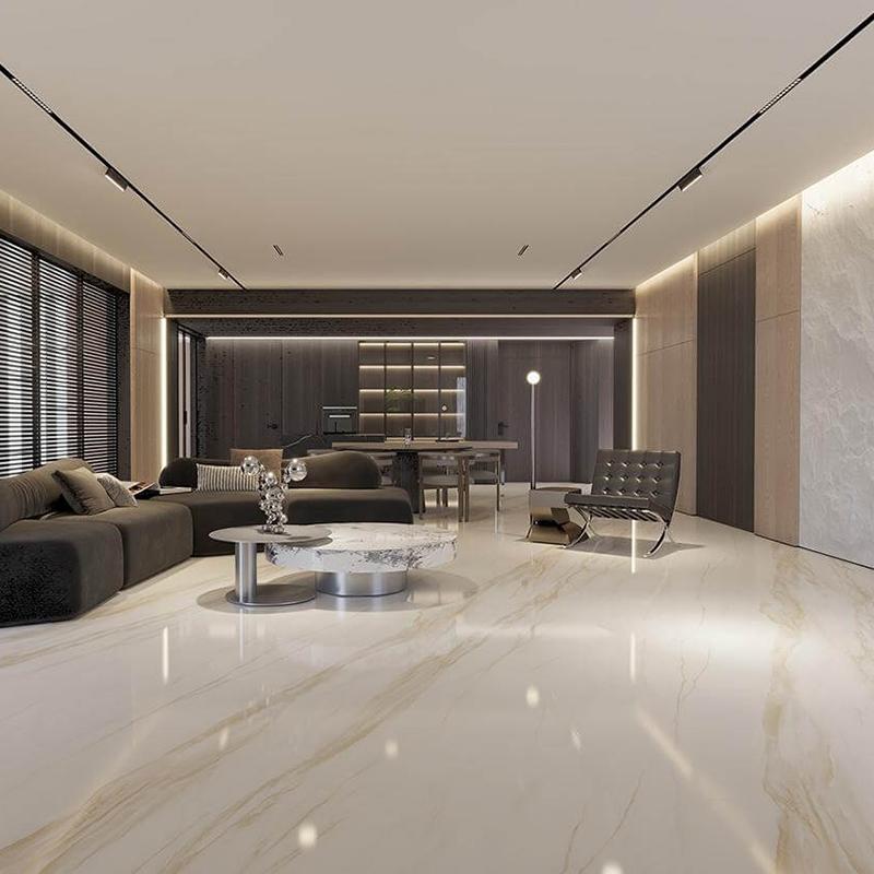 Gạch vân đá cẩm thạch đồng chất hiện đại sang trọng cho phòng khách 900x1800 chống trượt Vân Bụng Cá Vàng Cát Trắng Thiết kế Sang trọng nhẹ màu Gạch nung