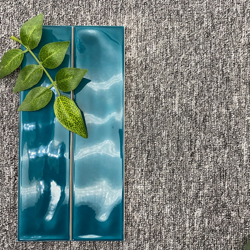 Gạch Ceramic Giá Rẻ Dạng Thanh 75x300 Xanh Bóng Vân Nổi Ốp Tường Bếp, Phòng Tắm và Khách Sạn