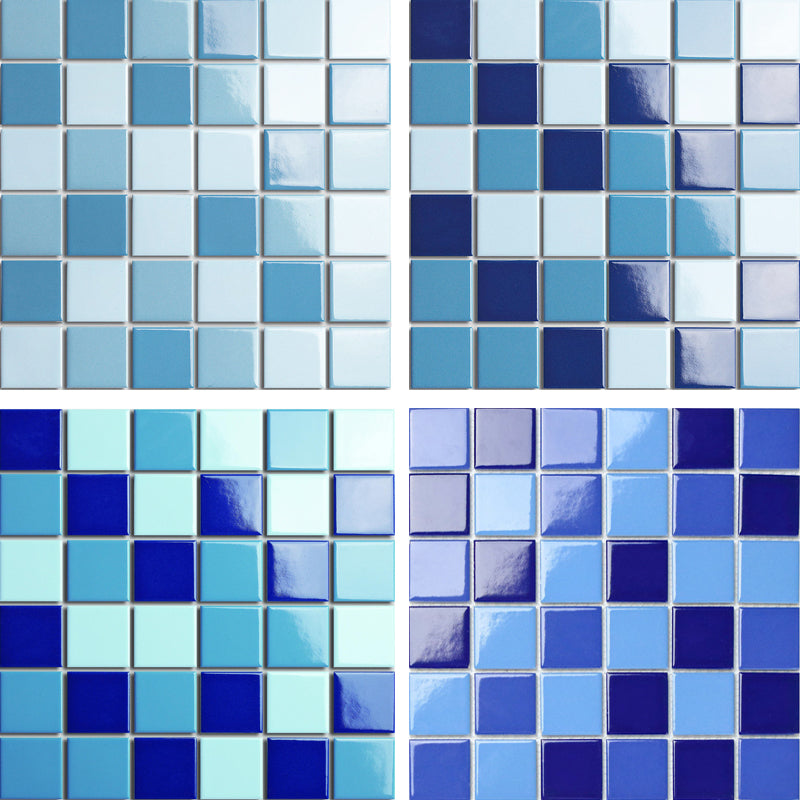 Gạch Mosaic Lát Sàn Chống Trượt Biệt Thự Và Hồ Bơi, Gốm Tráng Men Xanh Dương Pha Trộn 48x48mm