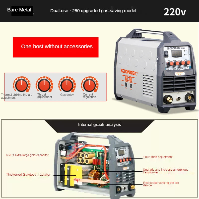Hàn Tig Di Động 220V Ws200A 250A Xung Tig Arc 2 Trong 1