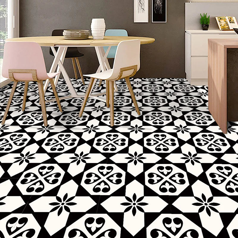 Dán Sàn Gạch Đen Trắng Châu Âu Cổ Điển 3D Chống Thấm