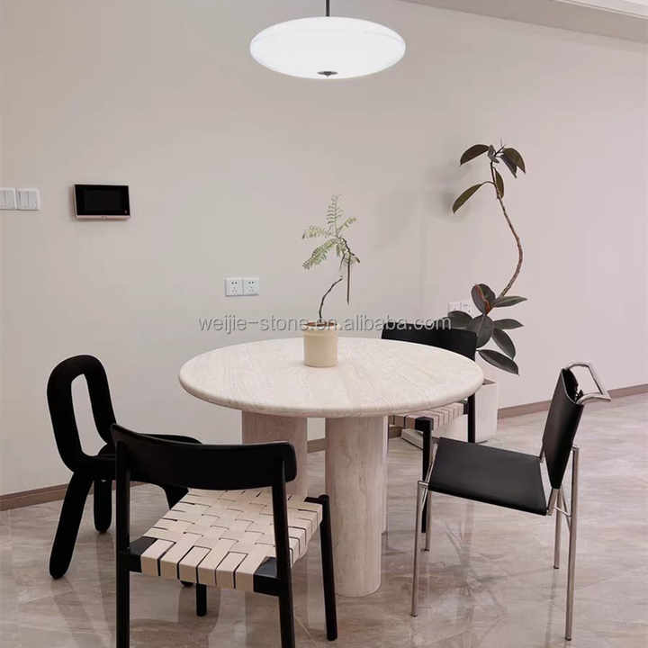 Trang trí nội thất bằng đá cẩm thạch travertine Bàn đá tự nhiên Cột chân đế Bàn hiện đại tròn 150cm Bàn ăn travertine