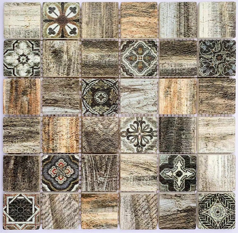 Gạch Mosaic Thủy Tinh Hình Hoa Inkject Kích Thước Nhỏ Pha Màu Cổ Điển Dùng Cho Tường Phòng Tắm Và Ốp Bếp