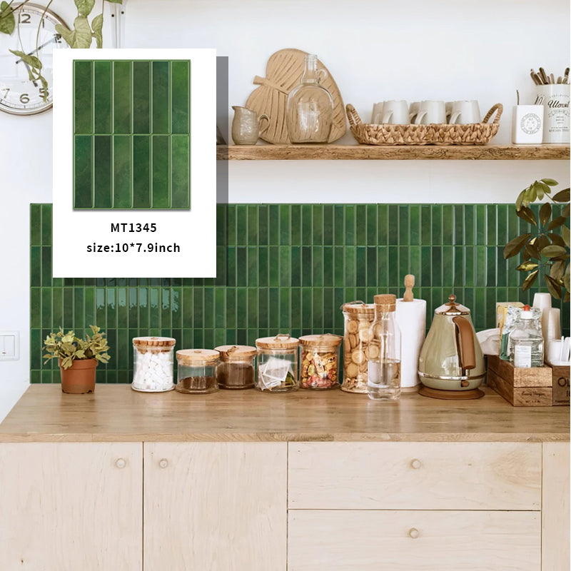 Jorunns Gạch ốp tường bóc dán 3D Vinyl Mosaic màu xanh lá dạng tấm cho phòng tắm, bếp khách sạn kiểu Châu Âu