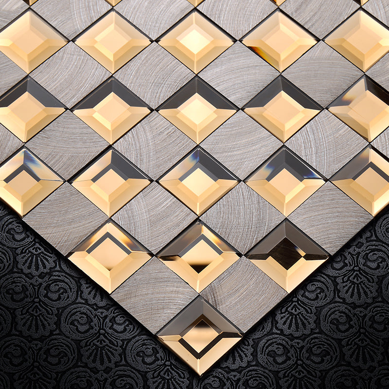 Gạch Chống Trượt Mosaic Kính Sứ Vàng Mạ Bạc Sang Trọng Châu Âu, Tường Nền Hiện Đại Cho KTV, Sảnh Khách Sạn, Quầy Bar