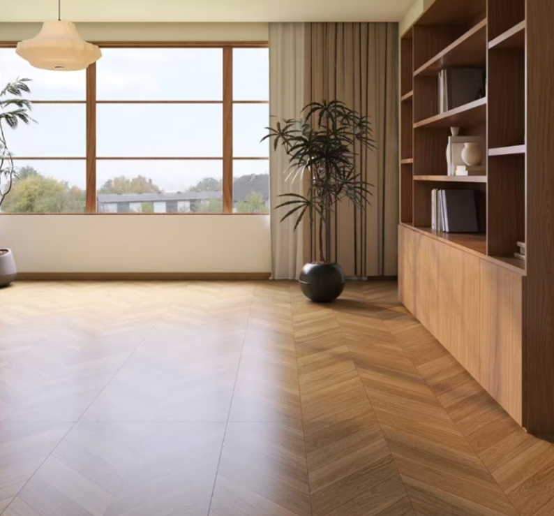 Gạch Porcelain vân gỗ tráng men mờ 600x1200mm chống trơn trượt, lát nội thất cho biệt thự thiết kế hiện đại, dày 10mm, bảo hành 5 năm