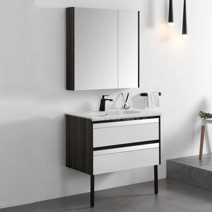 Tủ gương gắn sàn hiện đại bán buôn Tủ phòng tắm bằng nhựa PVC chống thấm nước có bồn rửa