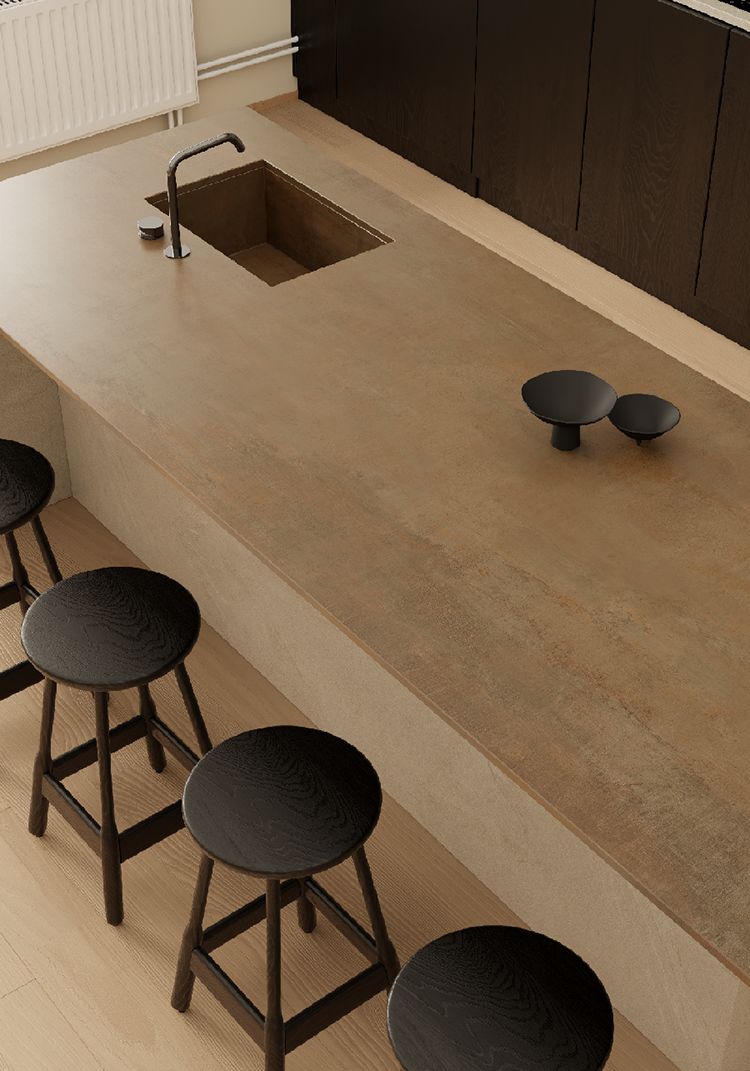 Tấm Đá Nung Kết Manhattan Nâu cho Mặt Bàn Bếp/Mặt Bàn Ăn, Thiết Kế Hỗn Hợp Một Mặt