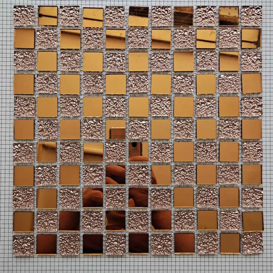 Gạch Mosaic Thủy Tinh Kim Cương Vàng 3D Vuông Phổ Biến