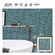 Gạch mosaic thủy tinh vuông nhỏ chống thấm nước màu xanh lam xanh lá cây pha trộn lấp lánh dùng để trang trí tường