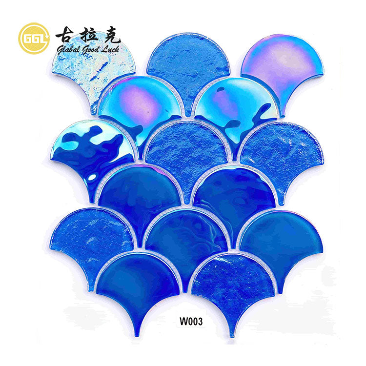 Gạch lát Goodluck Mosaic Kính Thiết Kế Hiện Đại Hoạ Tiết Parquet Hình Quạt Dùng Cho Trong Nhà & Ngoài Trời Để Trang Trí Bể Bơi Phòng Tắm Biệt Thự
