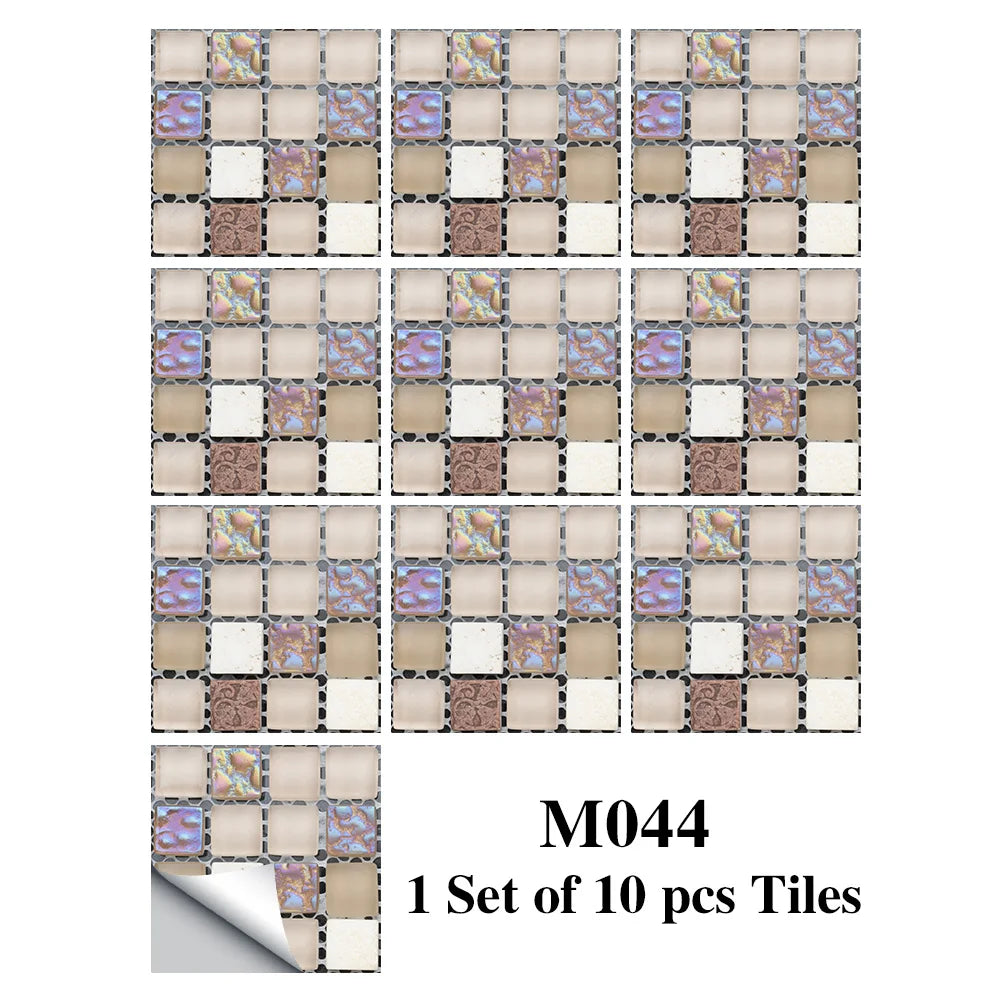 Bộ 10 Miếng Dán Gạch Mosaic Phẳng Dán Tường Bếp Phòng Tắm