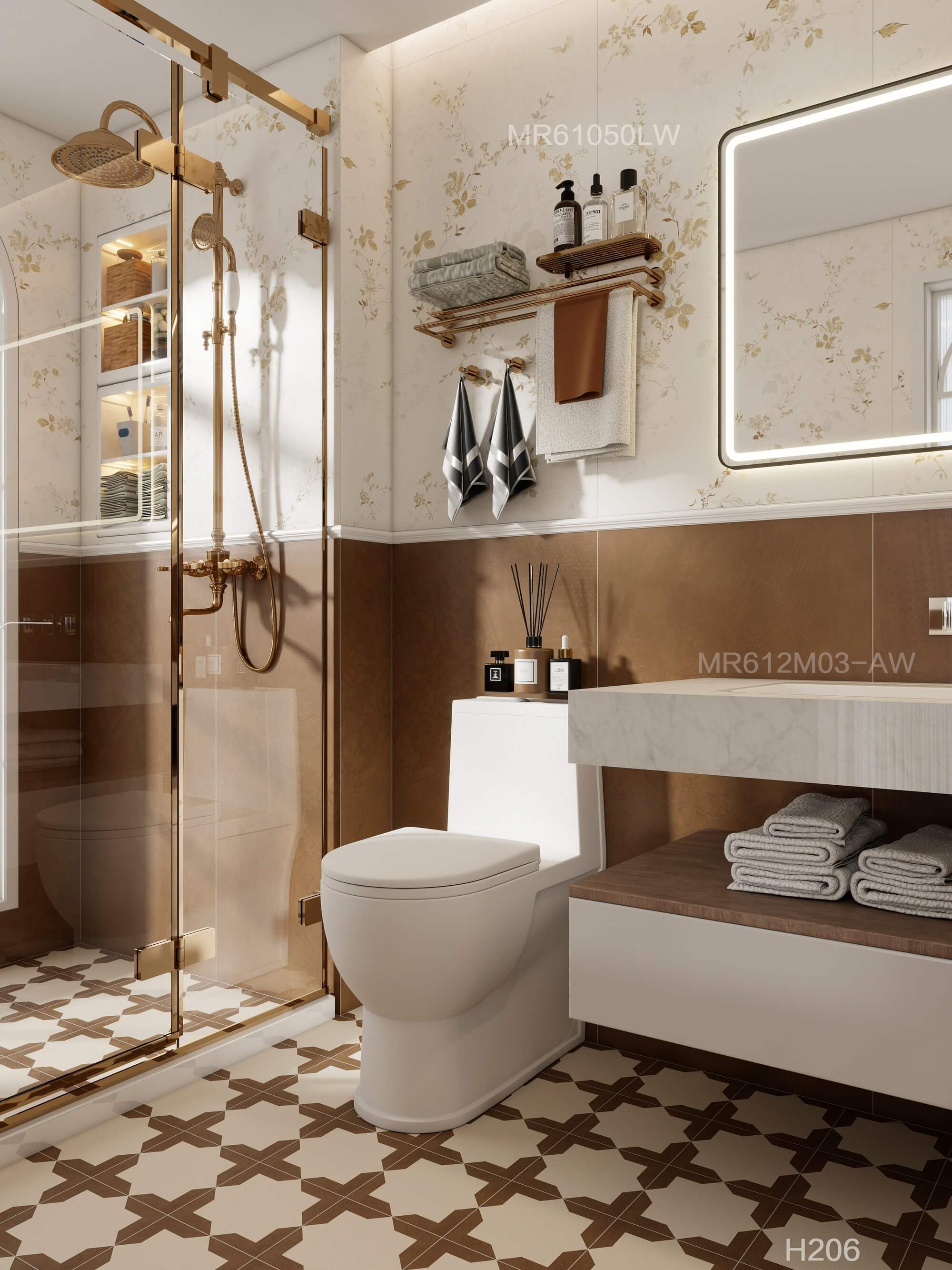 Gạch Ceramic Mosaic Nghệ thuật Cổ điển Foshan Họa tiết Nâu 200x200mm Bề mặt Mờ dùng cho Sàn Khách sạn, Phòng Trưng bày