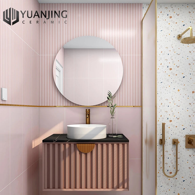 Gạch ốp tường 300x600mm gợn sóng hồng