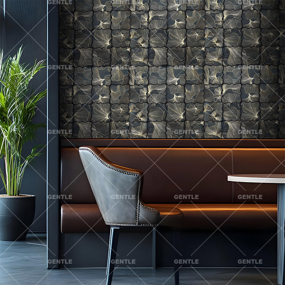 Gạch ốp tường mosaic nhôm đen trang trí lá phong đường vàng dùng cho trang trí căng tin