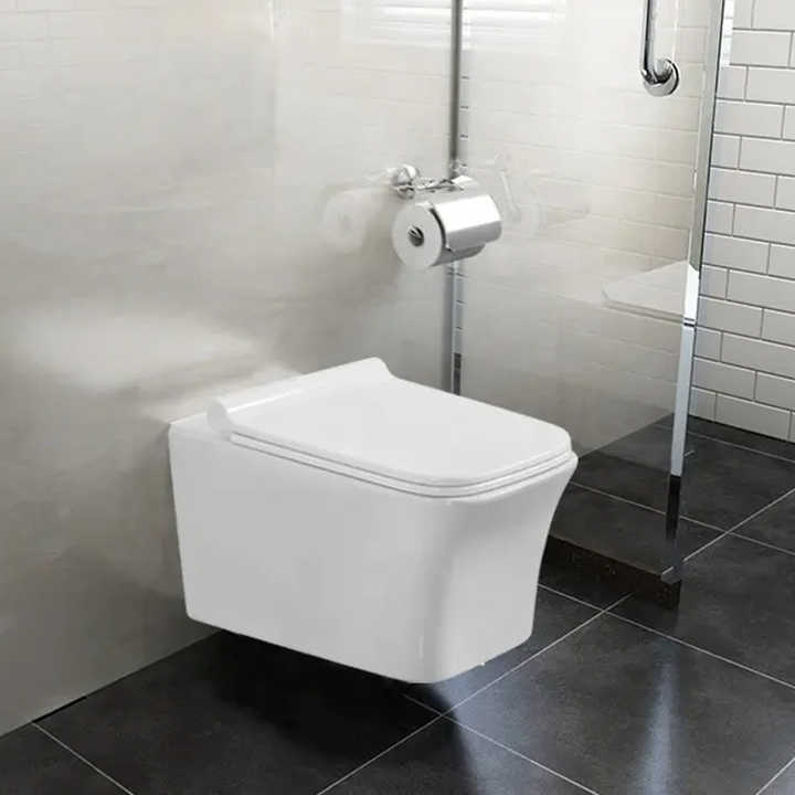 Bán buôn đồ vệ sinh sứ vuông không vành treo tường bồn cầu wc bồn cầu treo tường bồn cầu sứ hiện đại treo