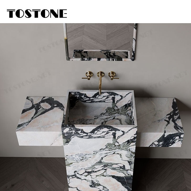 Tostone DDP Delivery Đá cẩm thạch Verde Aurora tự nhiên Bề mặt mài mờ Mặt bàn lavabo phòng tắm đứng độc lập