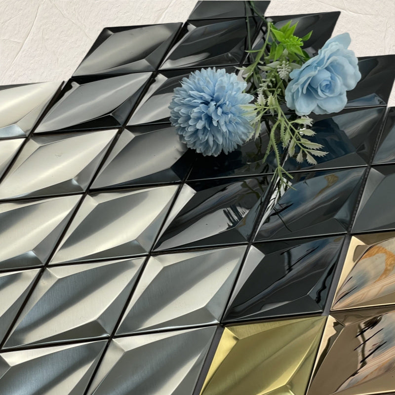 Trang trí tường nền nội thất KTV họa tiết vuông mosaic kim loại lõm kim cương đen hiện đại, tạo kiểu tường phong cách vân gỗ