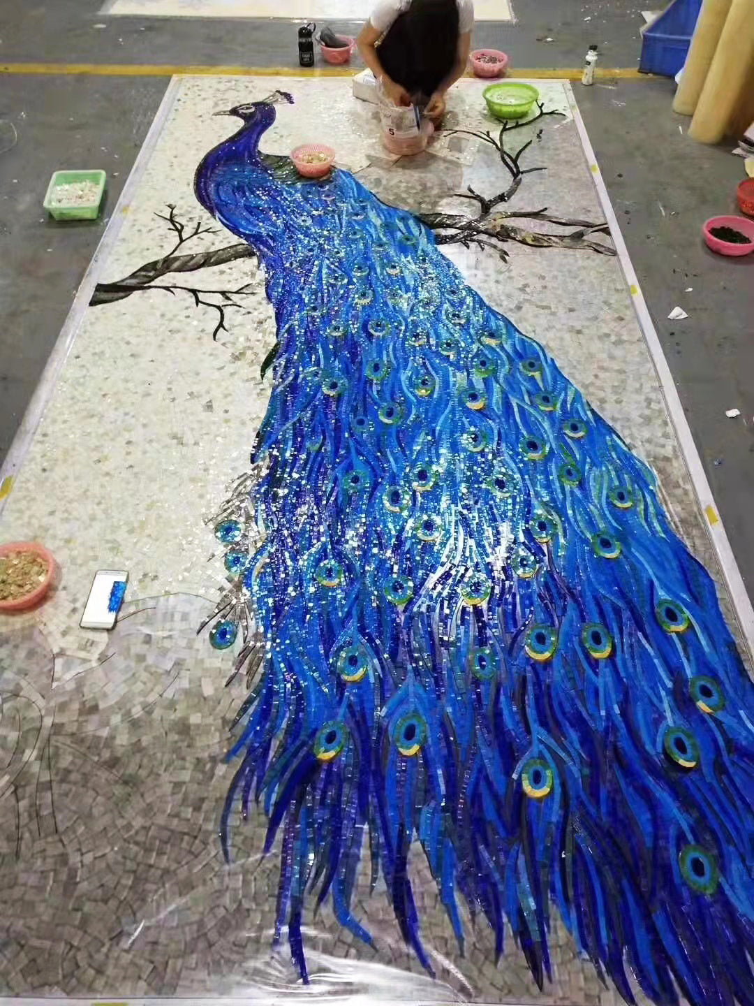 Tranh khảm tường trang trí hoa và chim hiện đại tùy chỉnh