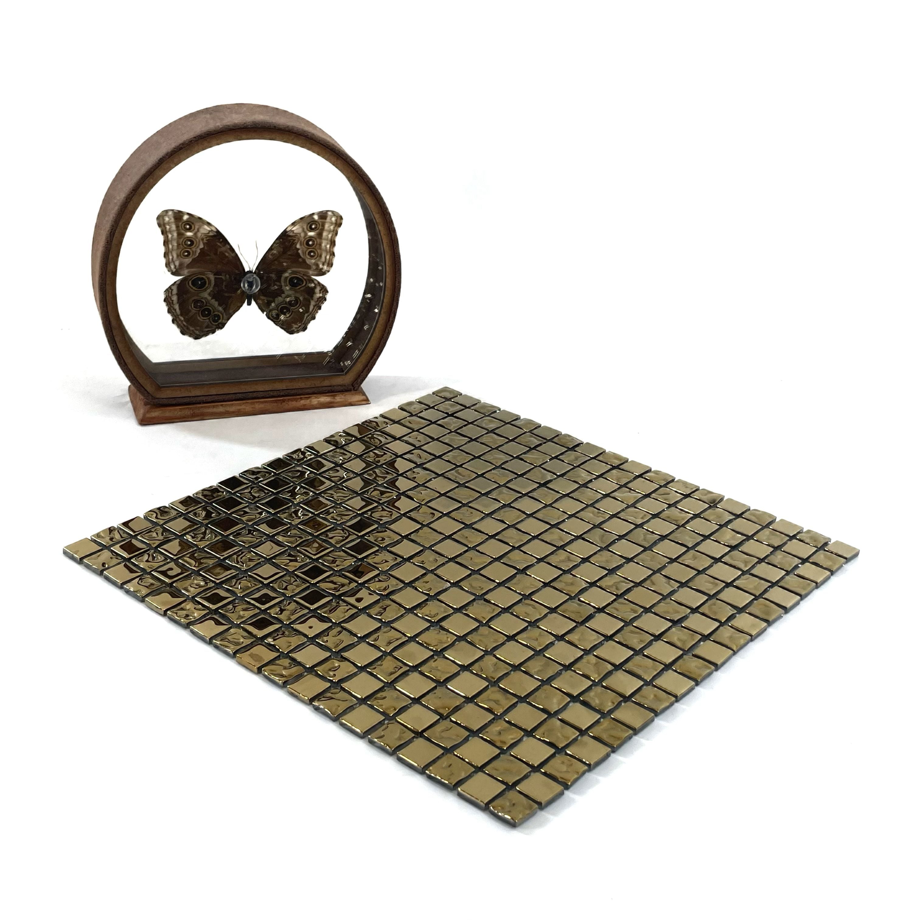Sỉ nhà máy Gạch Mosaic Thủy Tinh Ốp Tường Trang Trí Họa Tiết Tranh Tường Mạ Điện Vàng Bóng dùng cho Trang Trí Tường Bếp