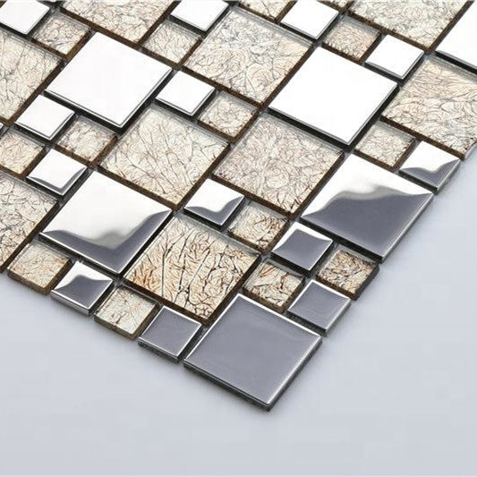 Gạch Mosaic Kính Màu Vân Gỗ Hiện Đại Cho Tường Nội Thất
