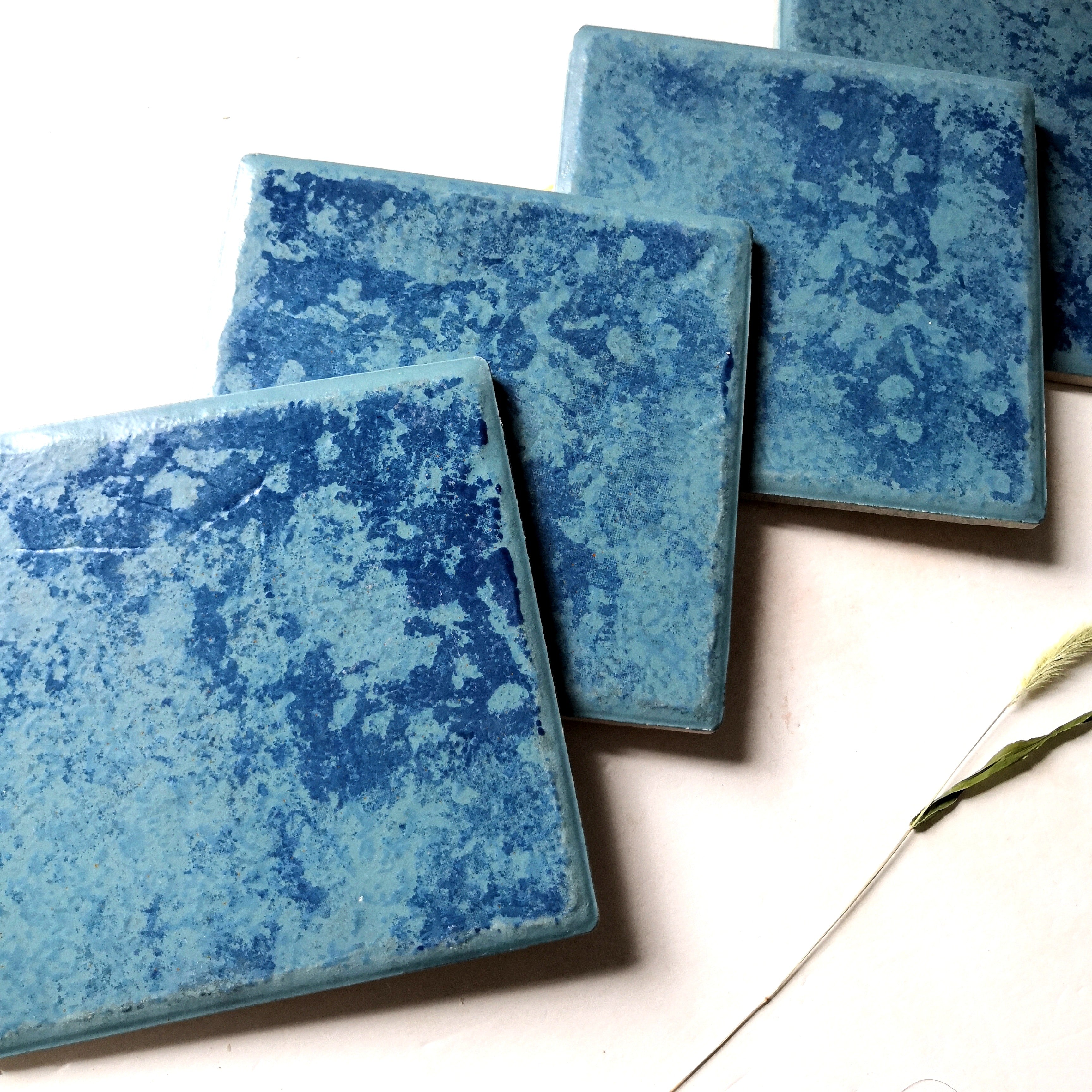 Gạch gốm thủ công kiểu Địa Trung Hải màu xanh 100*100mm