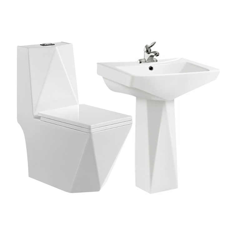 Bộ bồn rửa mặt và bồn cầu bằng gốm hình kim cương thiết kế vệ sinh