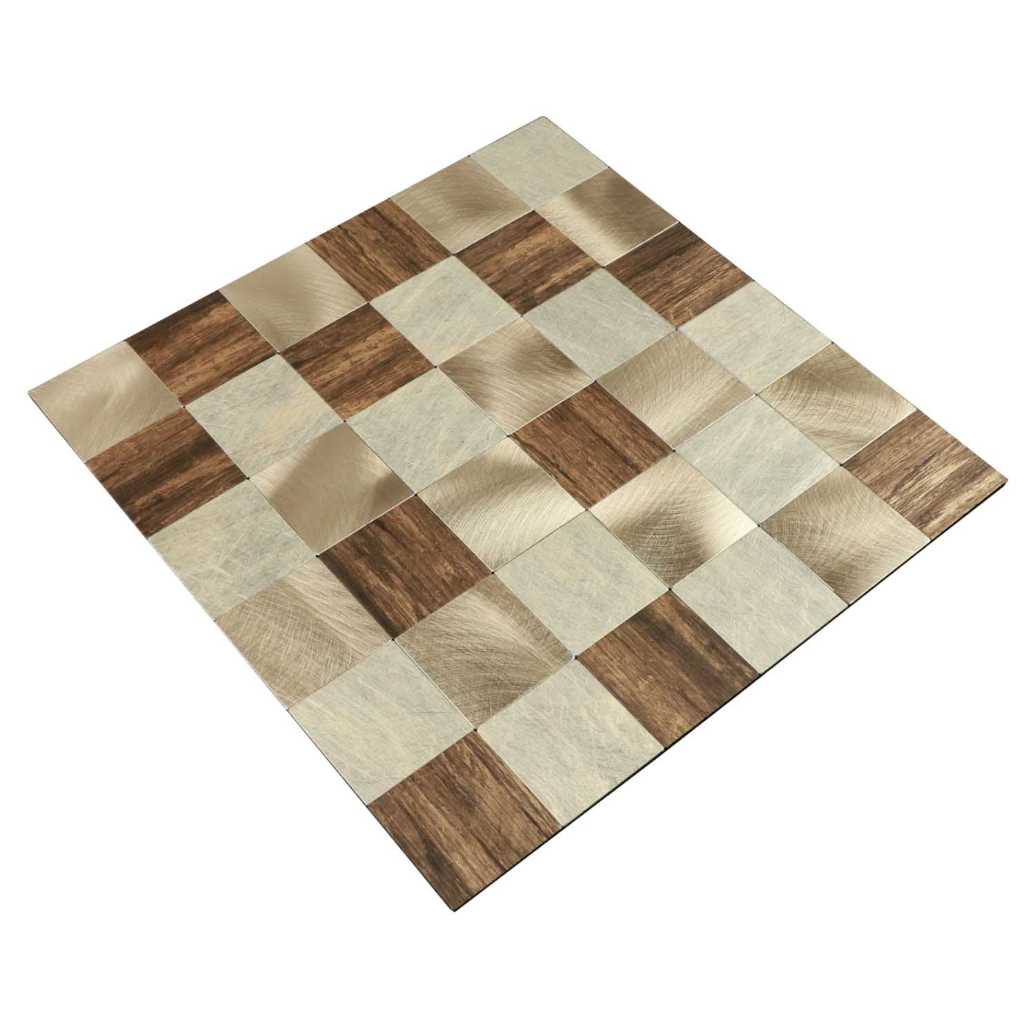 Gạch Mosaic Bóc Dán Ốp Tường Bếp Hình Vuông Vân Gỗ Với Nhôm