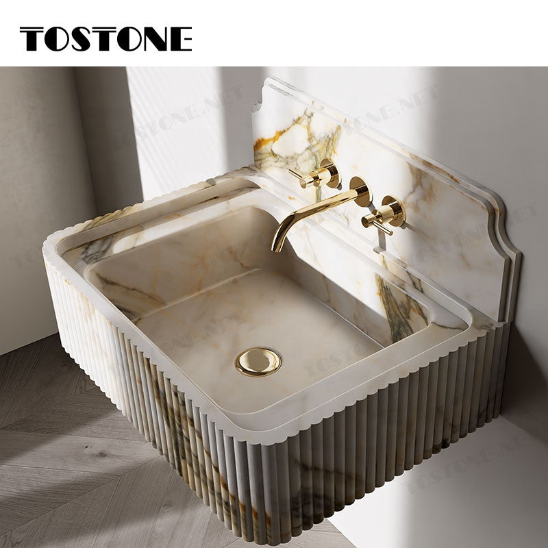 Chậu Rửa Tostone Đá Cẩm Thạch Vân Vàng Sóng êm