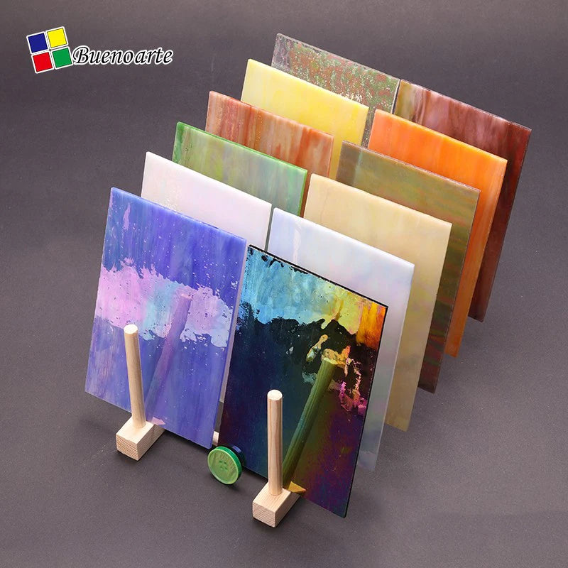 10x10cm 12Pcs/Set Stained Glass Sheet & Cathedral Glass Sheet for Diy Art Mural Tiffany Glass Tile and Diy Mosaic Lamp Kits
