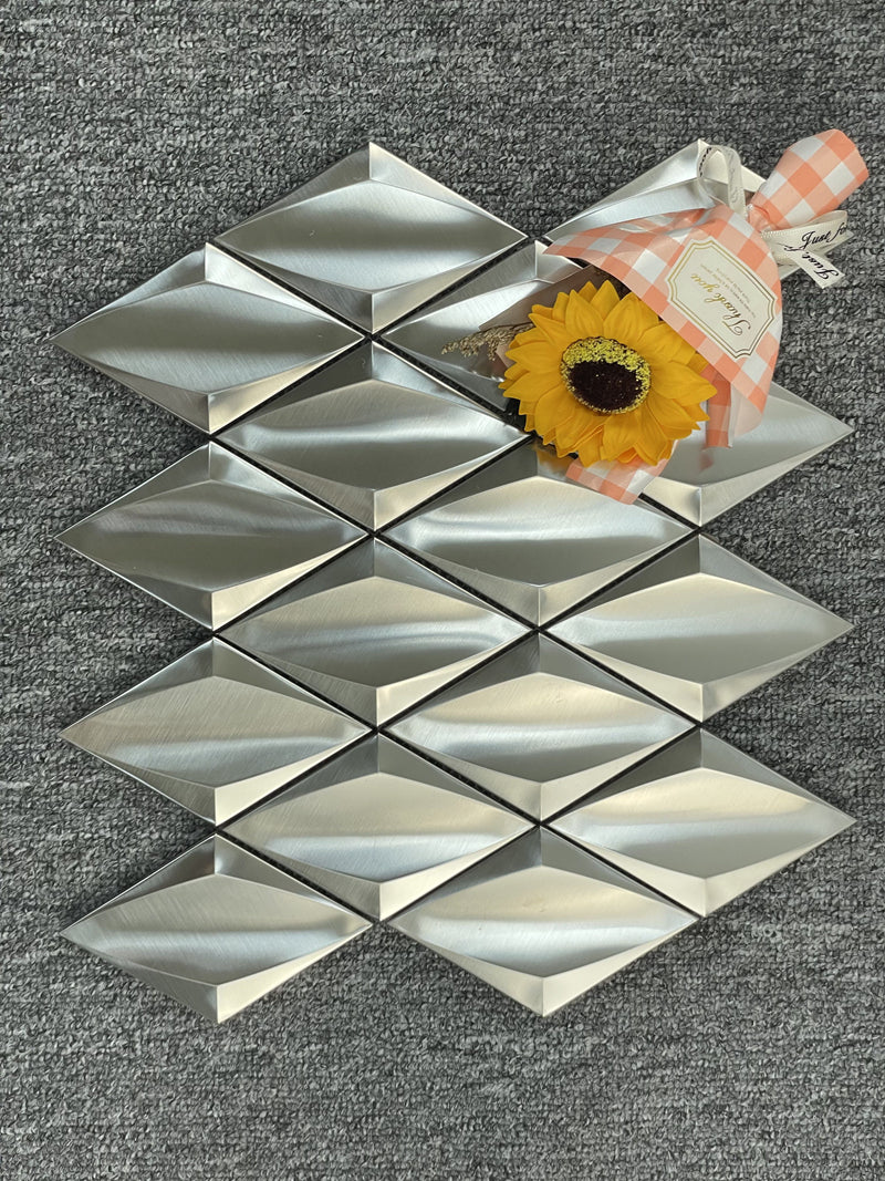 Gạch Mosaic Kim Loại Lõm Hình Vuông Hiện Đại Màu Bạc Hiệu Ứng Kim Cương Trang Trí Tường Nội Thất Với Tấm Lưng Kim Loại