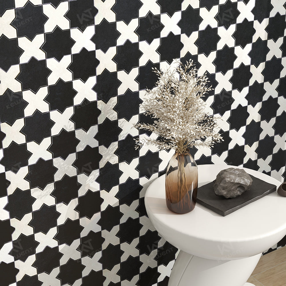 Gạch Mosaic Gốm Sứ Bếp Đen Trắng Hình Dạng Bất Quy Tắc Thiết Kế Foshan Dùng Để Trang Trí Nhà Cửa